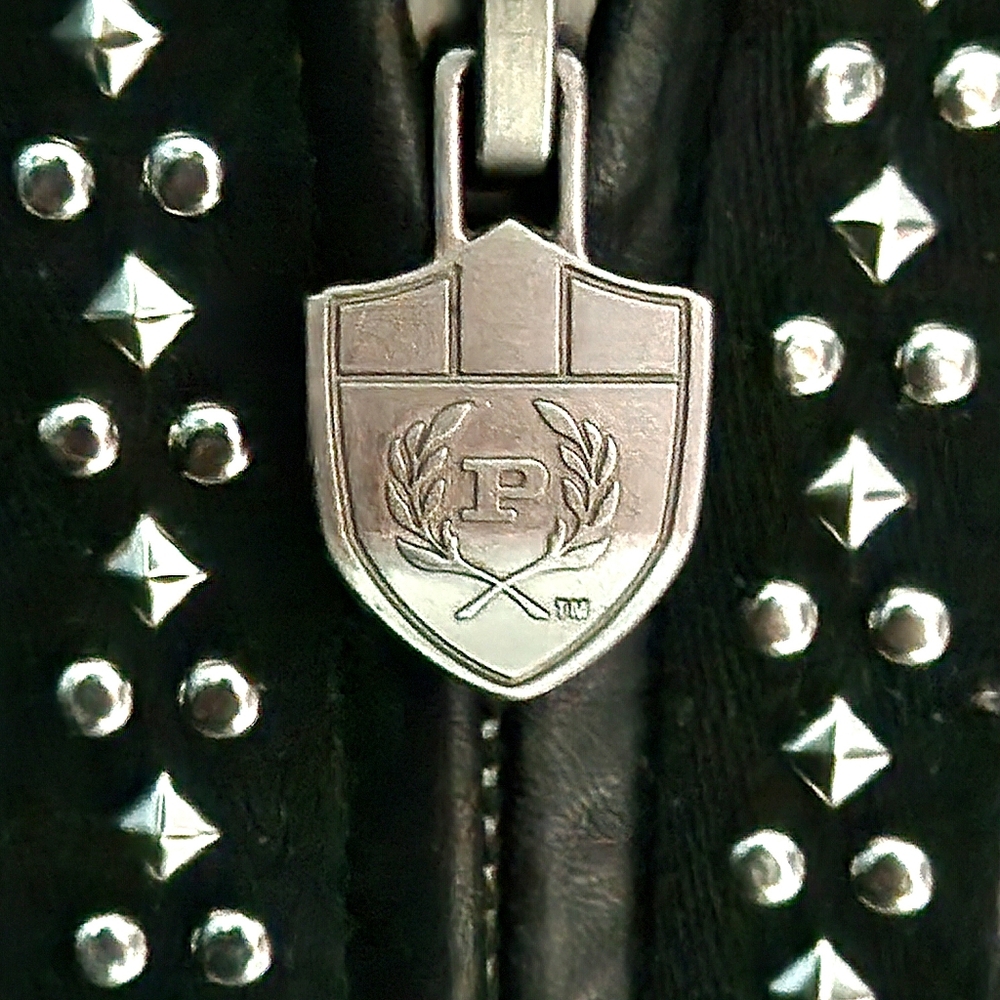 1 Of 1 Phat Farm Limited Edition Studded Premium Leather Coat Fur Lined 2X - Picture 12 of 14